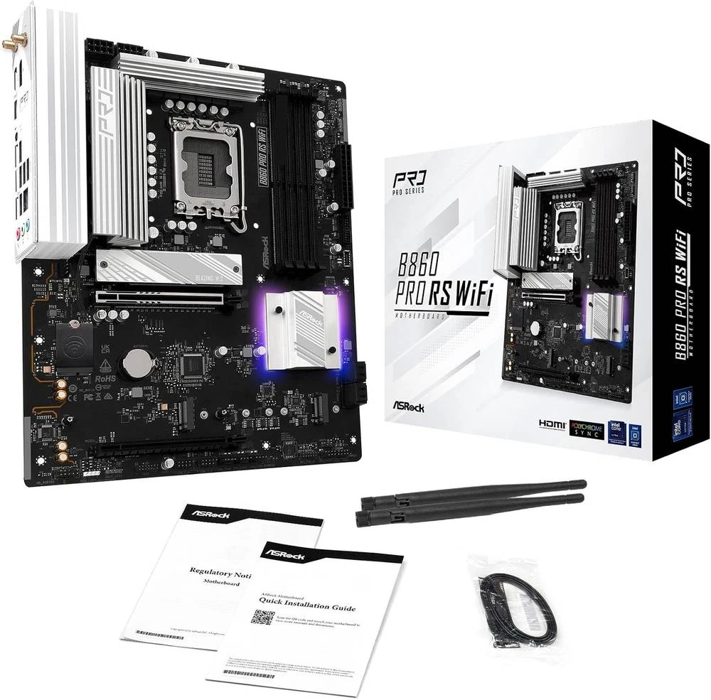 Pagrindinė plokštė ASRock B860 PRO RS WIFI | Procesorių šeima Intel | Procesoriaus lizdas LGA1851 | DDR5 | Palaikomos kietojo disko sąsajos SATA, M.2 | SATA jungčių skaičius 4