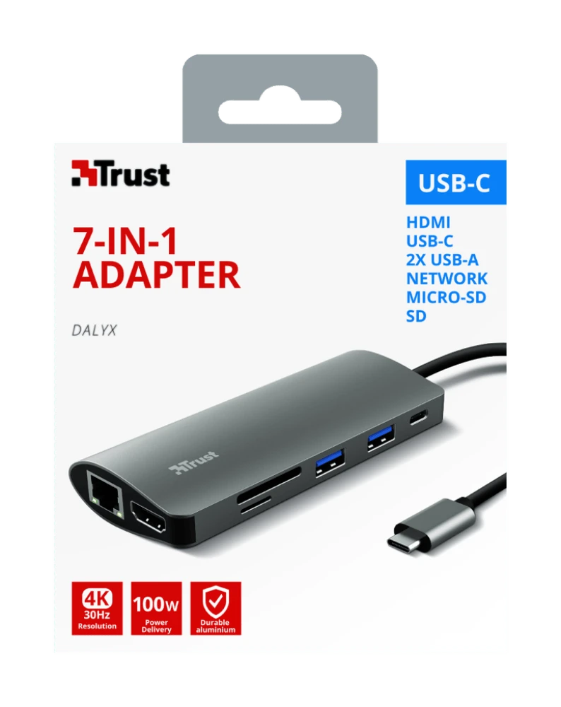 Trust Pasitikėkite Dalyx 7in1 USB-C kelių prievadų adapteriu (TR-23775)