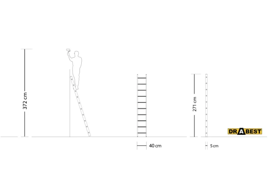 Aliumininės kopėčios Drabest, 1x10, 2,69 m (150 kg)