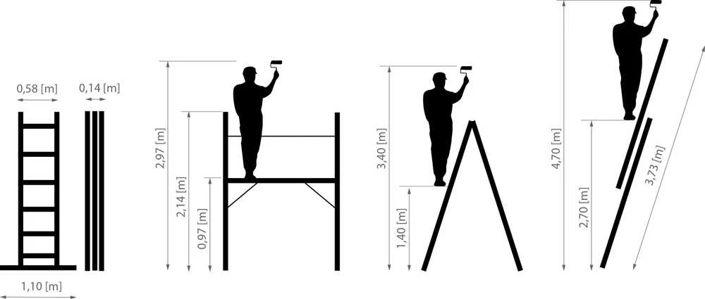 Aliuminio kopėčios - pastoliai DRABEST, 2x8 pakopos, platforma 46x150 cm (AL-DR-RU-2X8-PRO-2K+H)