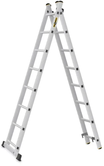 Aliuminio kopėčios - pastoliai DRABEST, 2x8 pakopos, platforma 46x150 cm (AL-DR-RU-2X8-PRO-2K+H)