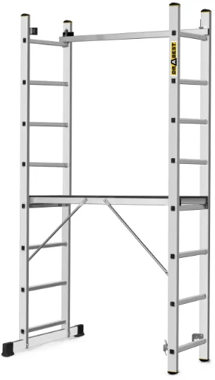 Aliuminio kopėčios - pastoliai DRABEST, 2x8 pakopos, platforma 46x150 cm (AL-DR-RU-2X8-PRO-2K+H)