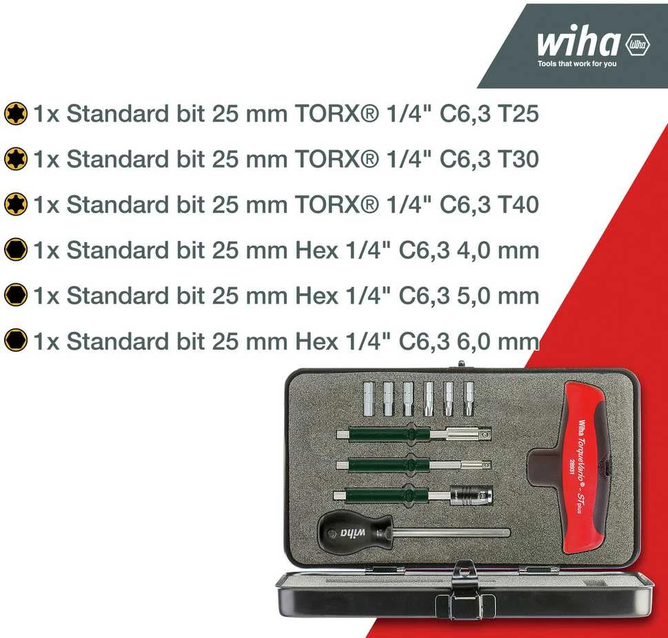 Atsuktuvo rinkinys Wiha T-handle set TorqueVario-S T 5-14 Nm