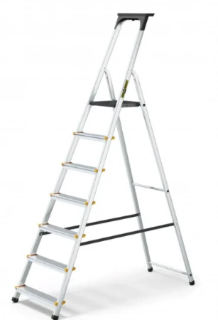 Buitinės kopėčios DRABEST ALD7 PRO 150 kg, vienpusės su lentyna, 7 pakopų (DR-AL-D7-PRO-Ż+CZ+P )