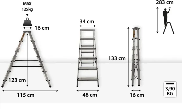 DRABEST HOME dvipusės aliuminio kopėčios, 6 pakopų, 125 kg
