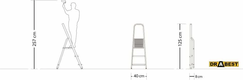 DRABEST HOME plieninės kopėčios, 3 pakopų, 125 kg