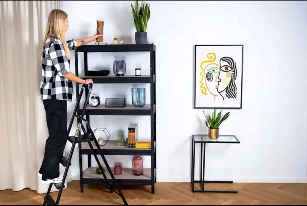 DRABEST HOME plieninės kopėčios, 4 pakopų, 125 kg ,juoda spalva