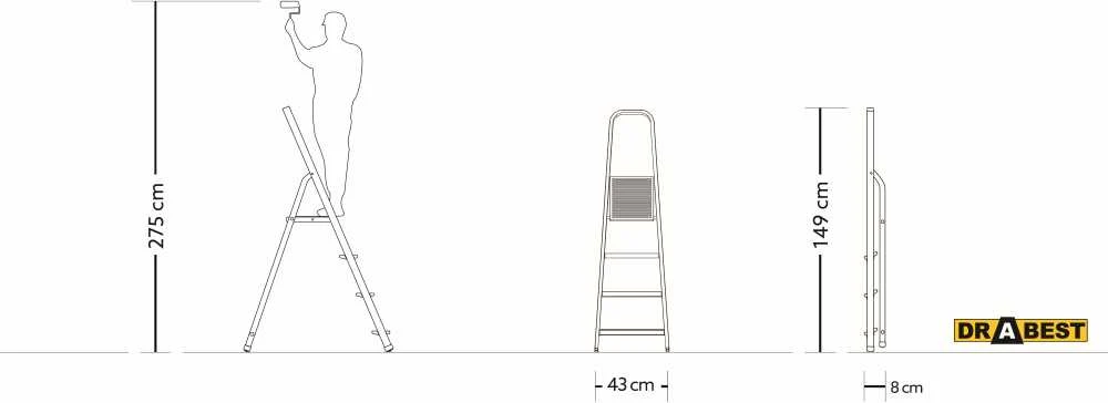DRABEST HOME plieninės kopėčios, 4 pakopų, 125 kg ,juoda spalva