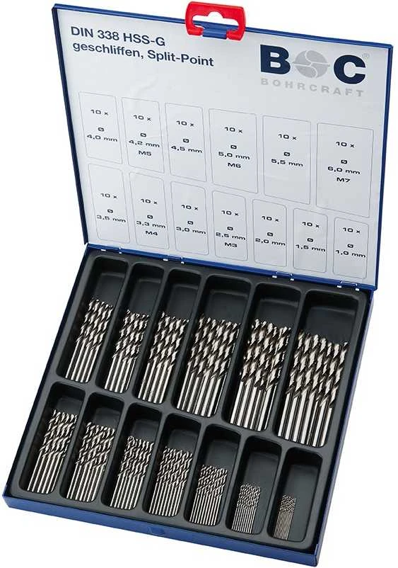 Grąžtas Grąžtų rinkinys Bohrcraft HSS-G DIN 338 N/, 130 vnt. 1,0 - 6,0 x 0,5 mm