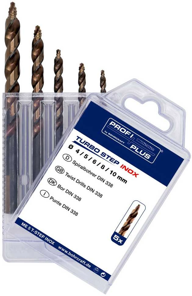 Grąžtas Grąžtų rinkinys Bohrcraft Turbo step DIN 338 HSS-E, 4-5-6-8-10 mm, 5 vnt.