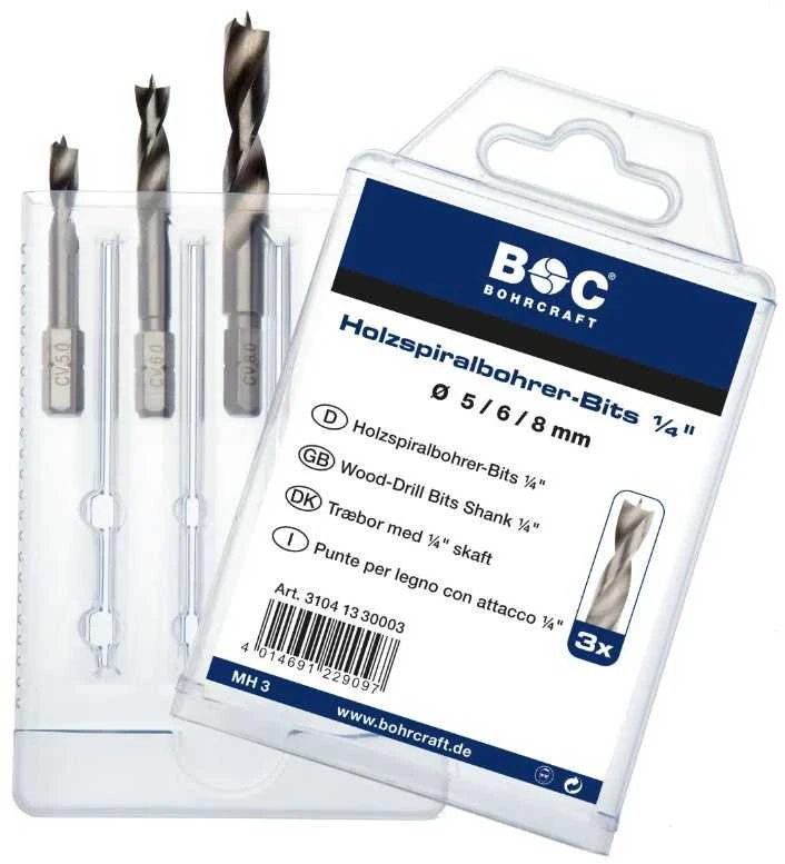 Grąžtas Medžio grąžtų rinkinys ¼" Bit-shank Bohrcraft 5/6/8 mm, 3 vnt
