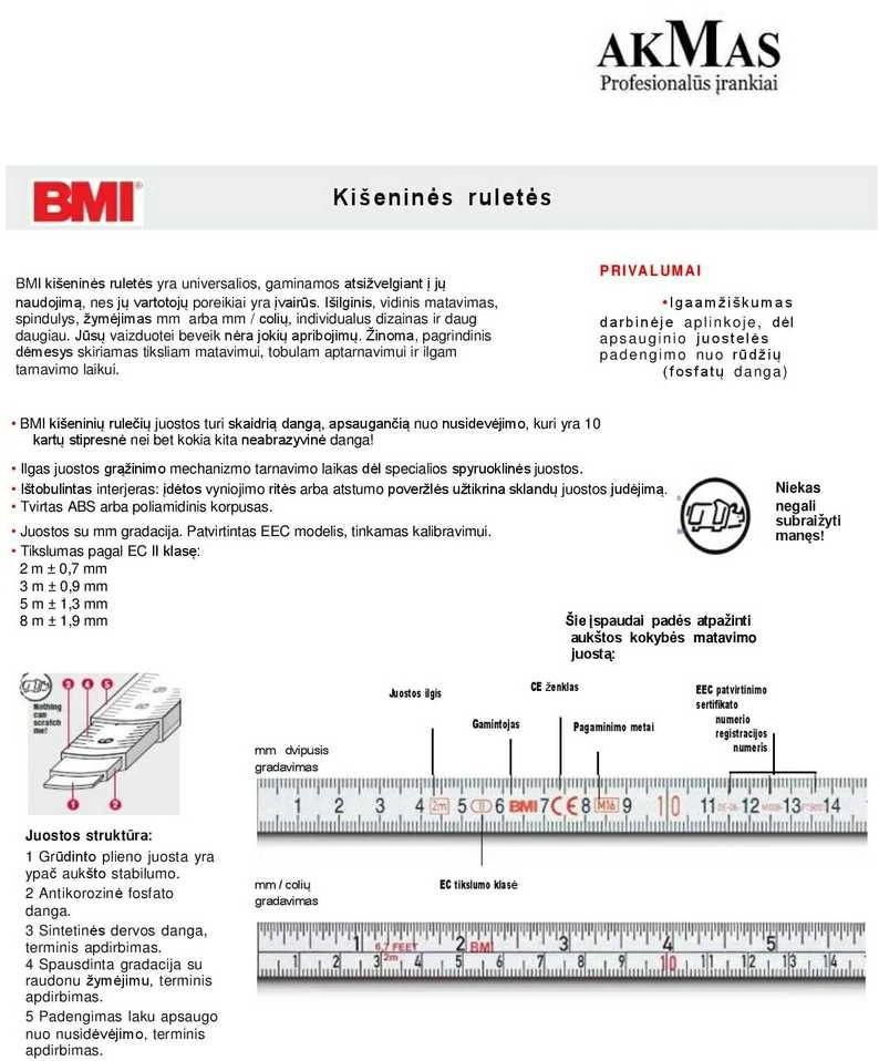 Ruletė BMI twoCOMP su magnetu (5 m)