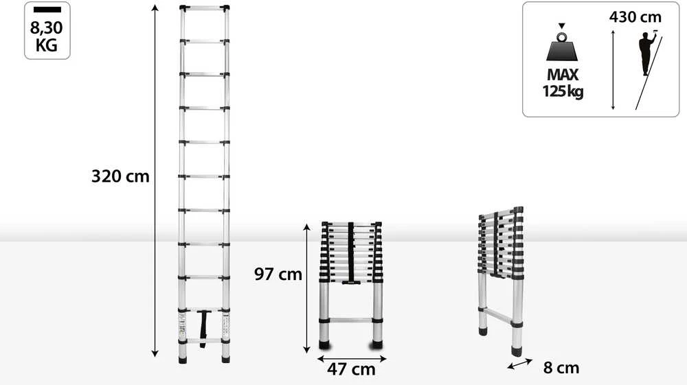 Teleskopinės plieninės kopėčios DRABEST 1x11 3,2 m