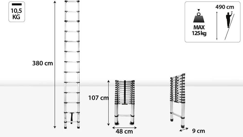Teleskopinės plieninės kopėčios DRABEST 1x13 3,8 m