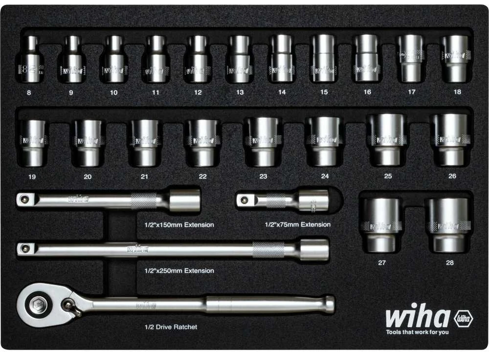 Wiha įrankių rinkinys, 1/2" 26 vnt. su putplasčio įdėklu