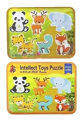 6 dėlionės metalinėje dėžutėje Safaris gyvūnai