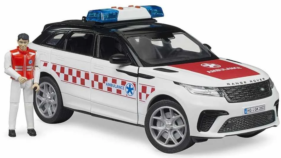 BRUDER 02885 greitosios pagalbos visureigis Range Rover Velar su figūrėle