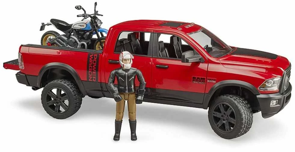 Džipas „Bruder Dodge RAM“ su motociklu ir vairuotoju, 3 m.+