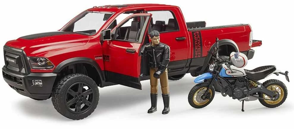 Džipas „Bruder Dodge RAM“ su motociklu ir vairuotoju, 3 m.+