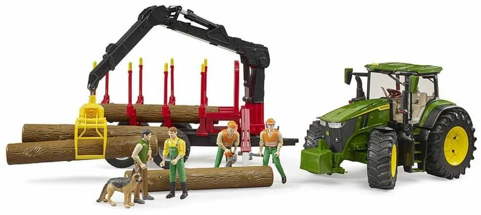 Komplektas Bruder John Deere 7R 350 su miško priekaba