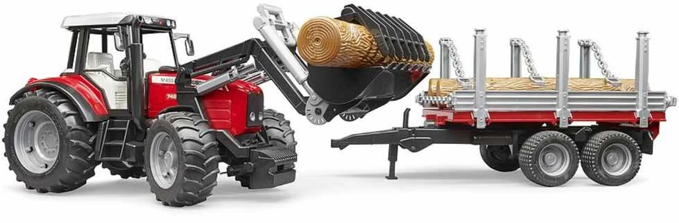Pojazd BRUDER Massey Ferguson 7480 krautuvas su priekaba rąstams, 2046