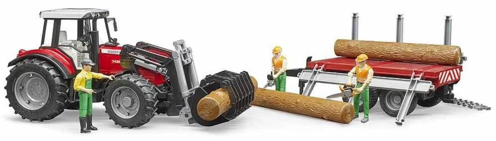 Pojazd BRUDER Massey Ferguson 7480 krautuvas su priekaba rąstams, 2046
