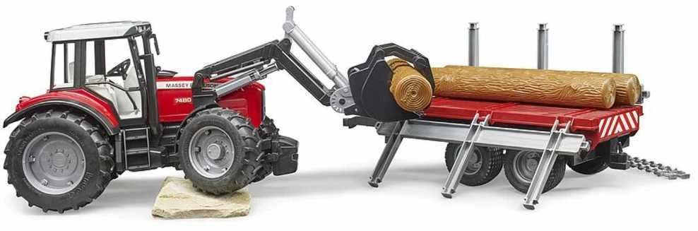 Pojazd BRUDER Massey Ferguson 7480 krautuvas su priekaba rąstams, 2046