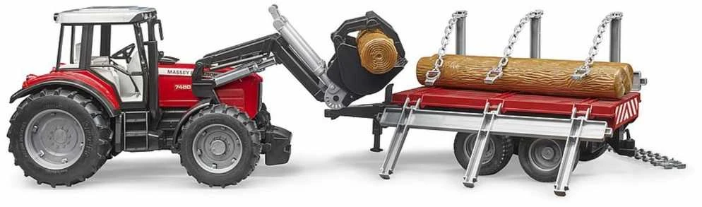 Pojazd BRUDER Massey Ferguson 7480 krautuvas su priekaba rąstams, 2046