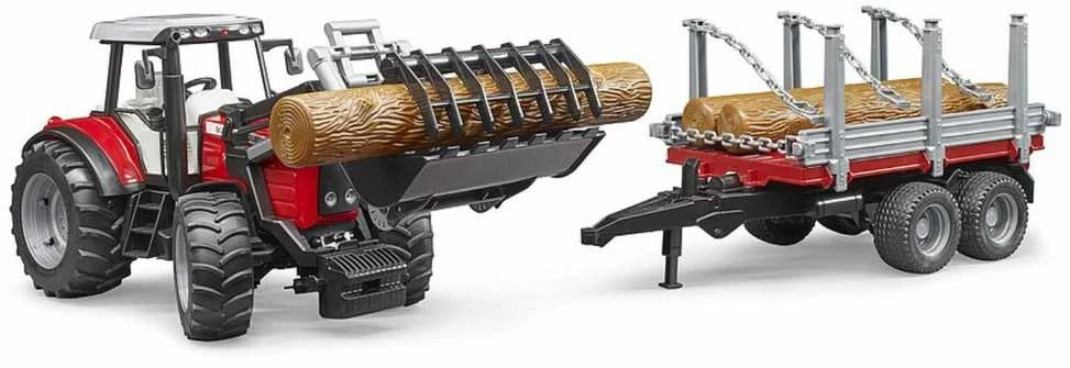 Pojazd BRUDER Massey Ferguson 7480 krautuvas su priekaba rąstams, 2046