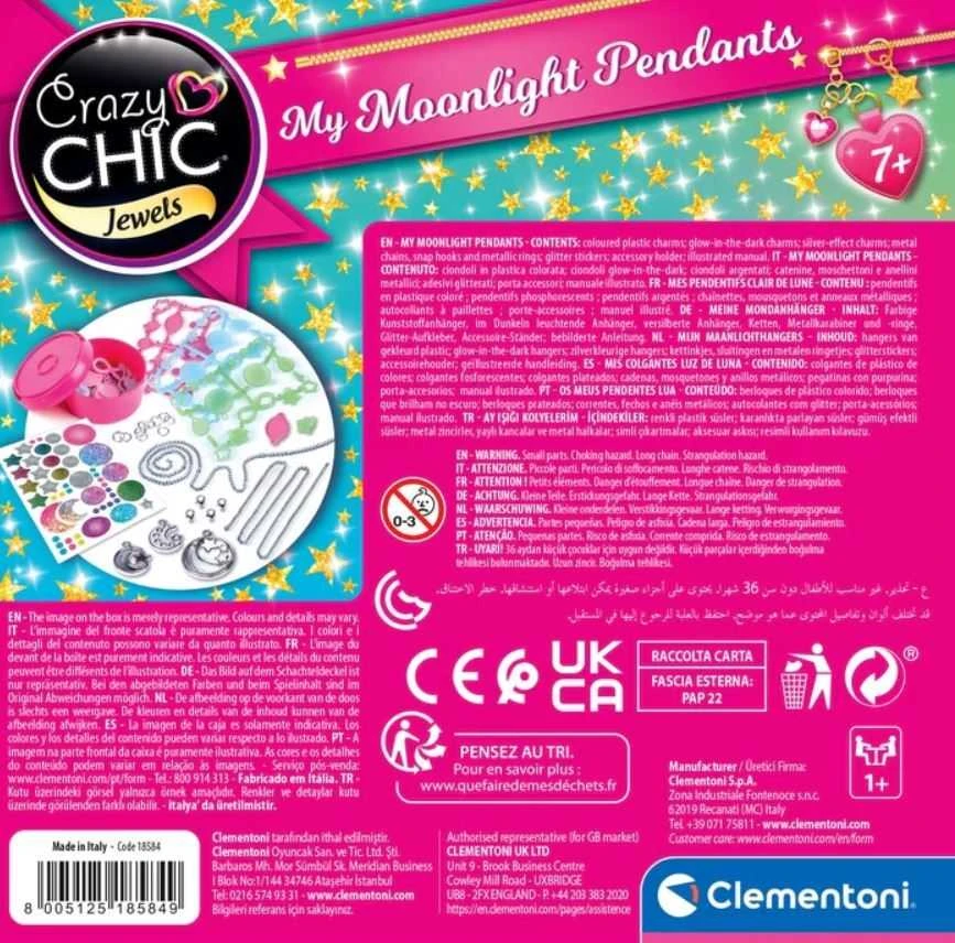 CLEMENTONI Crazy Chic Papuošalų rinkinys Mano mėnulio šviesos pakabukai, 18584 m.