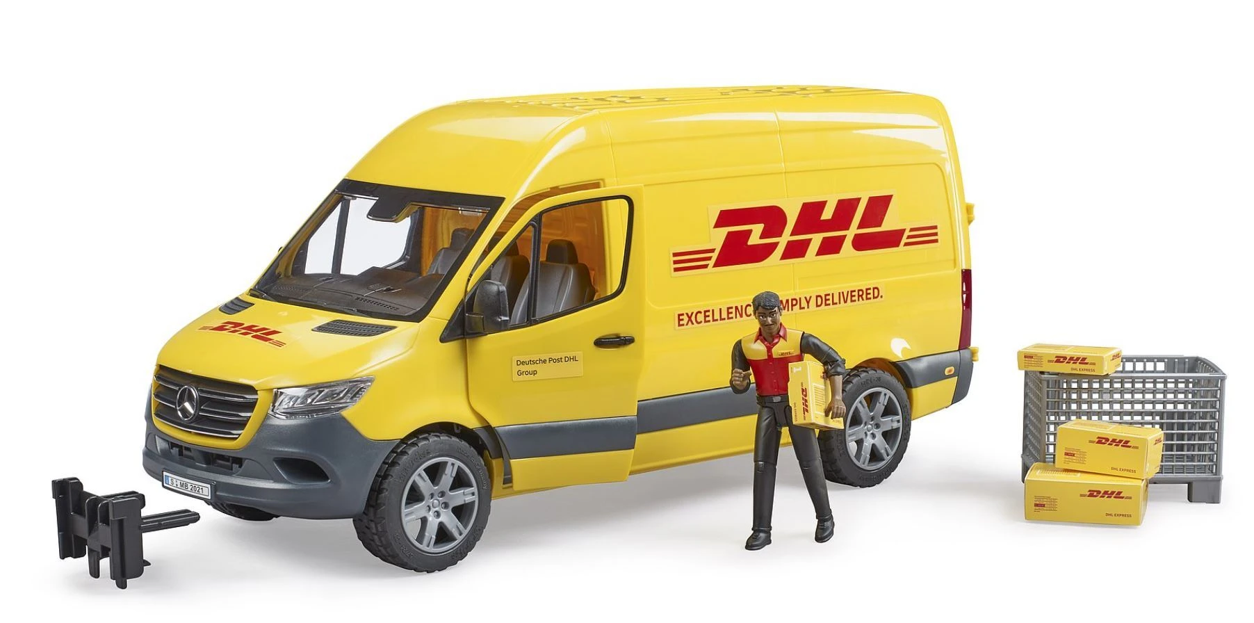 BRUDER 1:16 siuntų pristatymo furgonas MB Sprinter DHL su vairuotoju, 02671 aprašymas - Prekės nuotrauka
