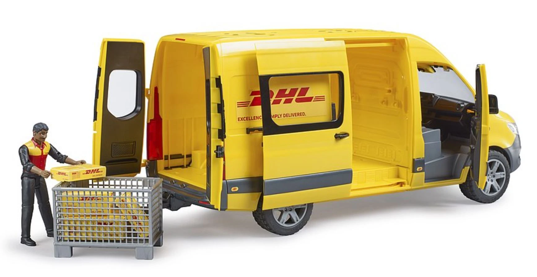 BRUDER 1:16 siuntų pristatymo furgonas MB Sprinter DHL su vairuotoju, 02671 aprašymas - Prekės nuotrauka