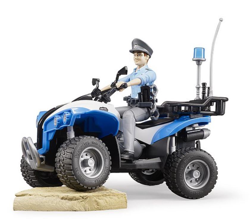 BRUDER policijos keturratis motociklas figūrėle ir priedais 63010 aprašymas - Prekės nuotrauka