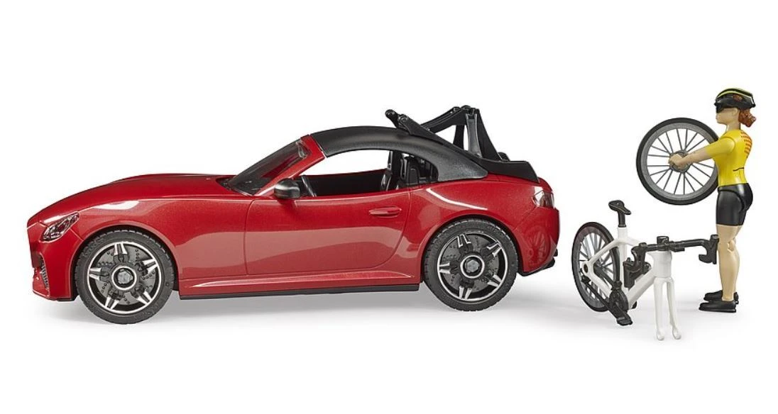 Bruder Ata BRUDER automobilis Roadster ir dviratininkas su kelių dviračiu, 03485 aprašymas - Prekės nuotrauka
