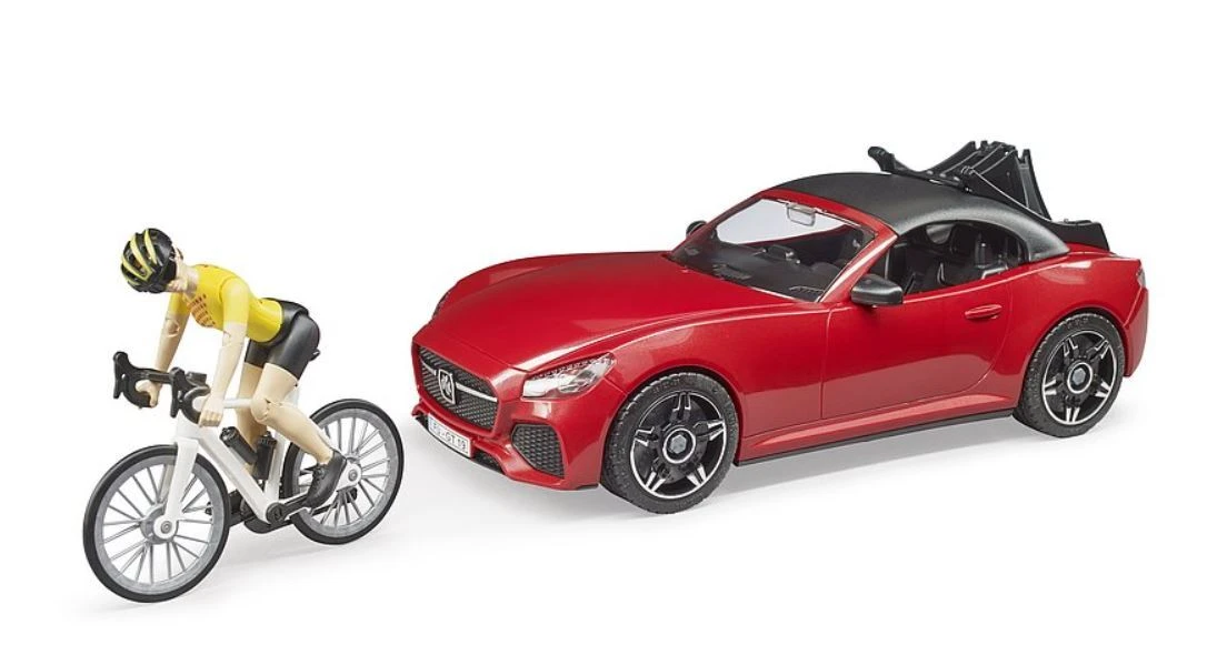Bruder Ata BRUDER automobilis Roadster ir dviratininkas su kelių dviračiu, 03485 aprašymas - Prekės nuotrauka