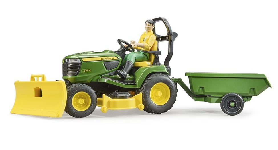 BRUDER traktorius John Deere Lawn su priekaba ir sodininku, 62104 aprašymas - Prekės nuotrauka