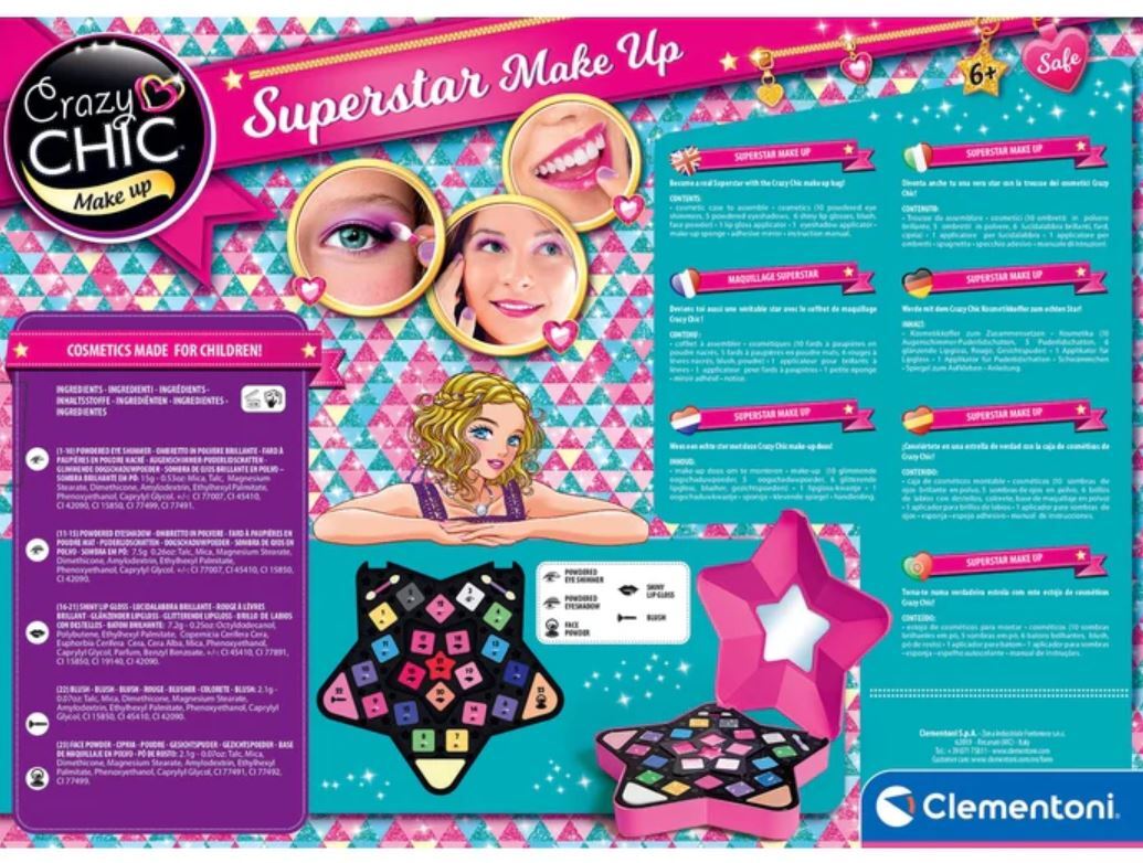 CLEMENTONI CRAZY CHIC kosmetikos rinkinys Superstar Make Up, 18604 aprašymas - Prekės nuotrauka