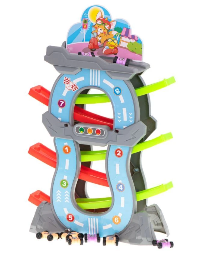 Huabiao Toys Krentančių mašinėlių rinkinys 5 aukštai, 8 mašinėlės aprašymas - Prekės nuotrauka