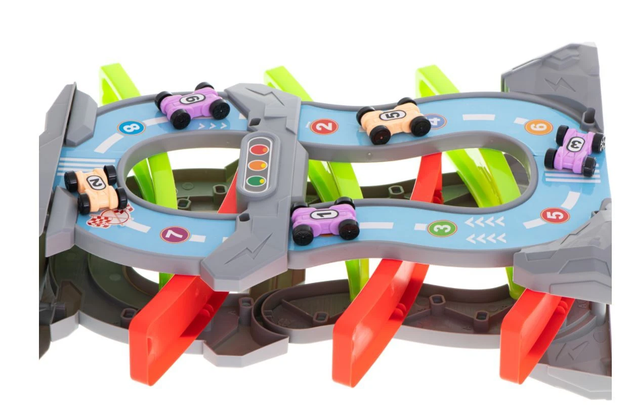 Huabiao Toys Krentančių mašinėlių rinkinys 5 aukštai, 8 mašinėlės aprašymas - Prekės nuotrauka
