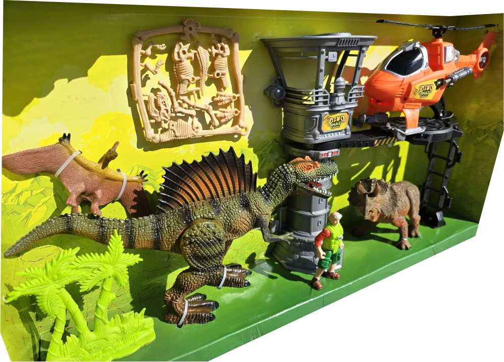 Didelis dinozaurų rinkinys su stebėjimo bokštu