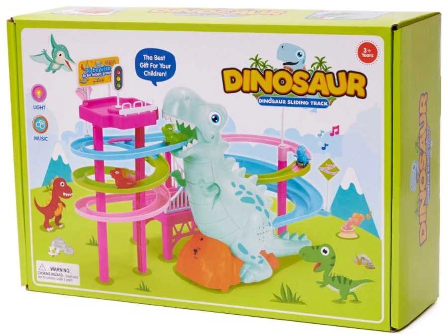 Dinozaurų lenktynių trasa dinozaurų garsai žibintai