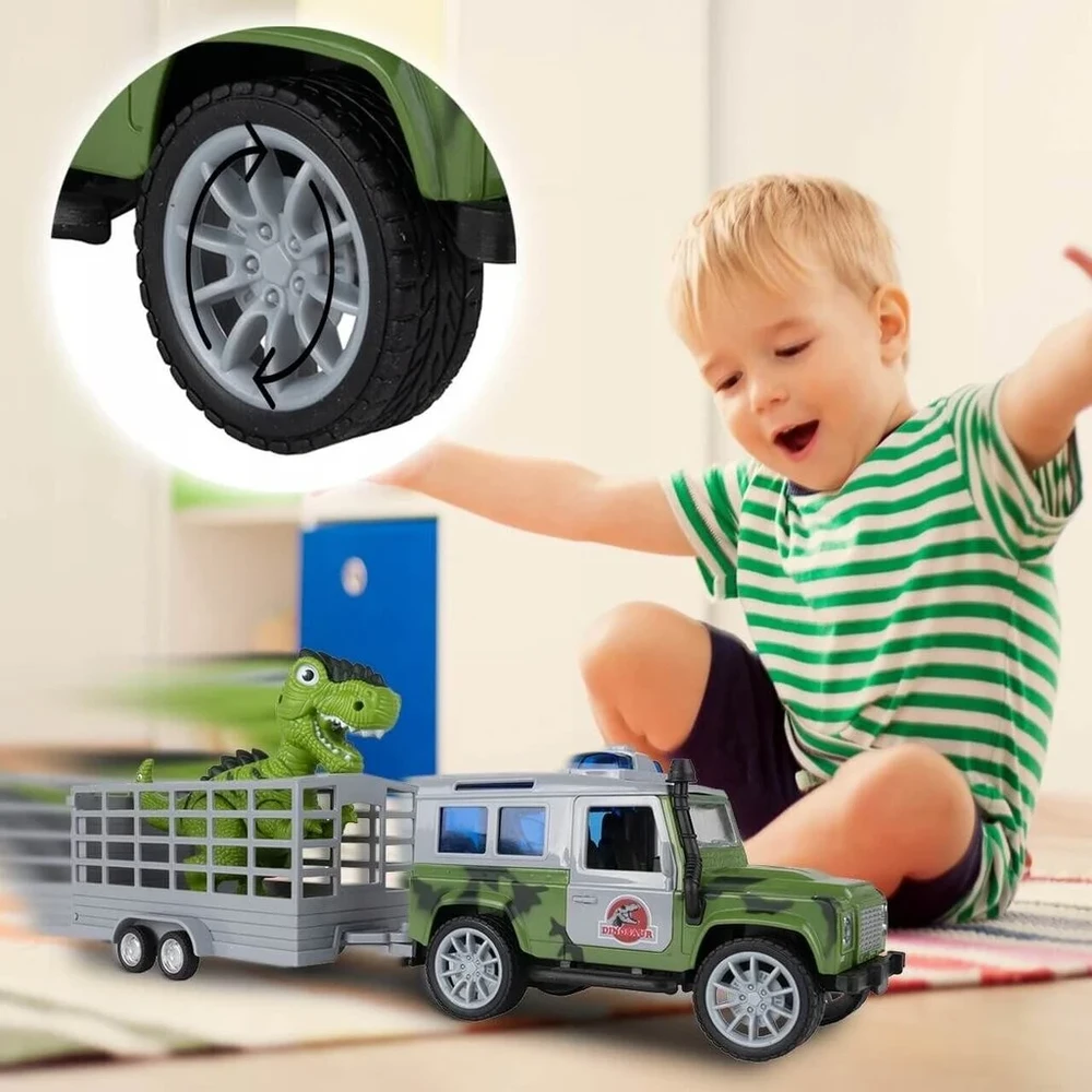 Malplay Žaislinis automobilis su dinozauru ir priekaba, su šviesos ir garso efektais