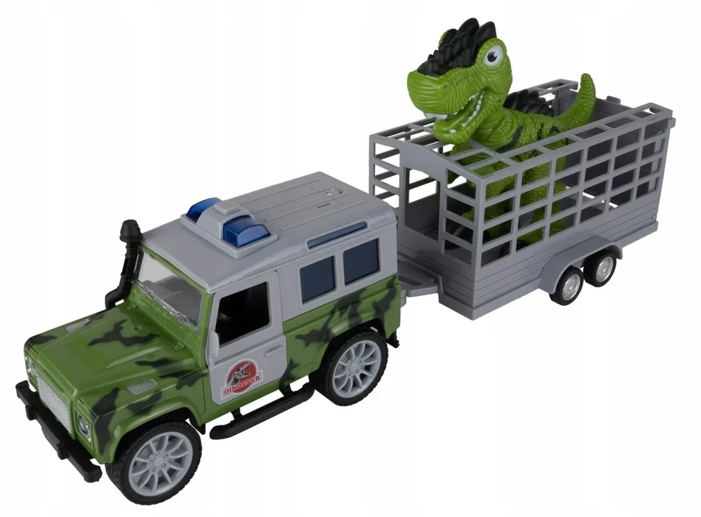 Malplay Žaislinis automobilis su dinozauru ir priekaba, su šviesos ir garso efektais