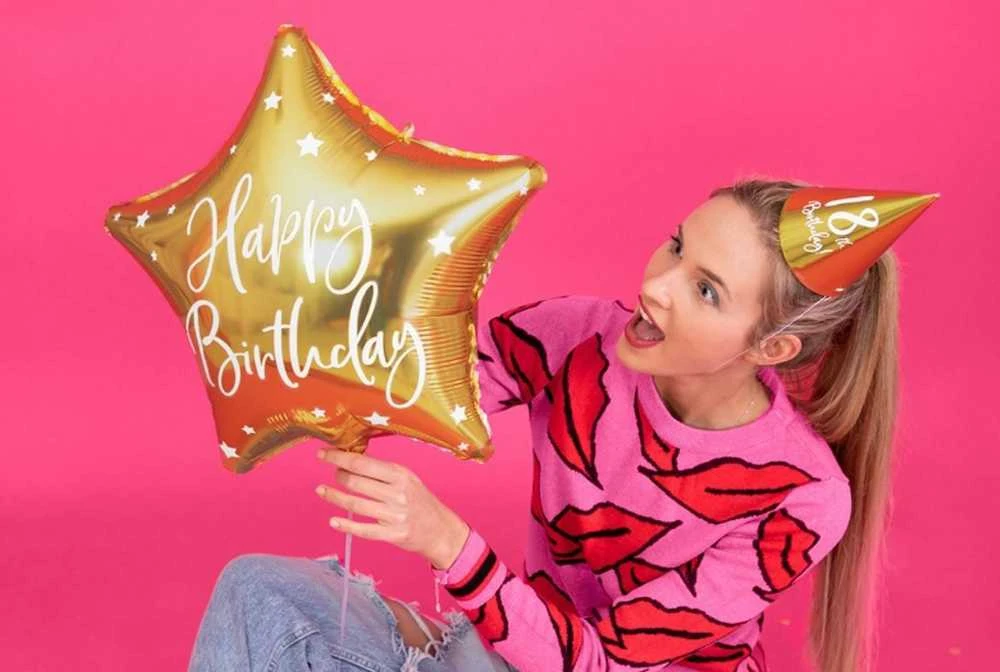 Party Deco PartyDeco Folinis balionas "Happy Birthday" 40cm auksinis