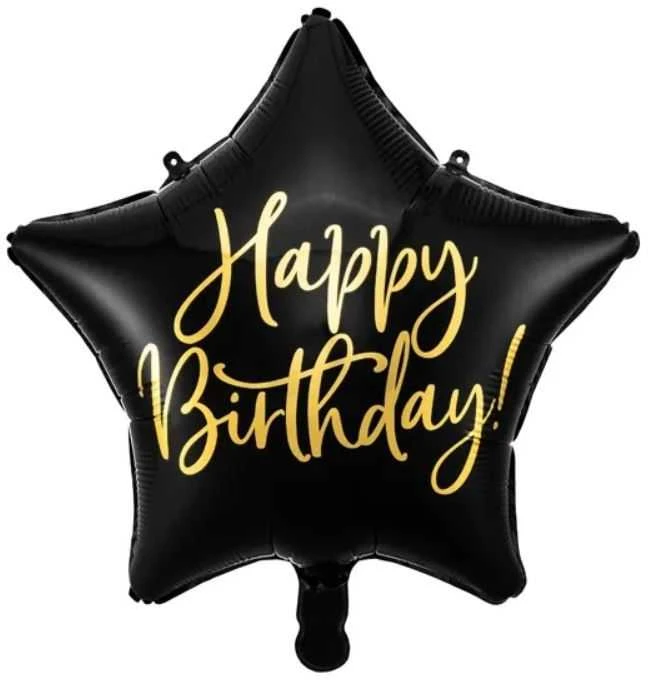 Party Deco PartyDeco Folinis balionas "Happy Birthday" 40cm juodas