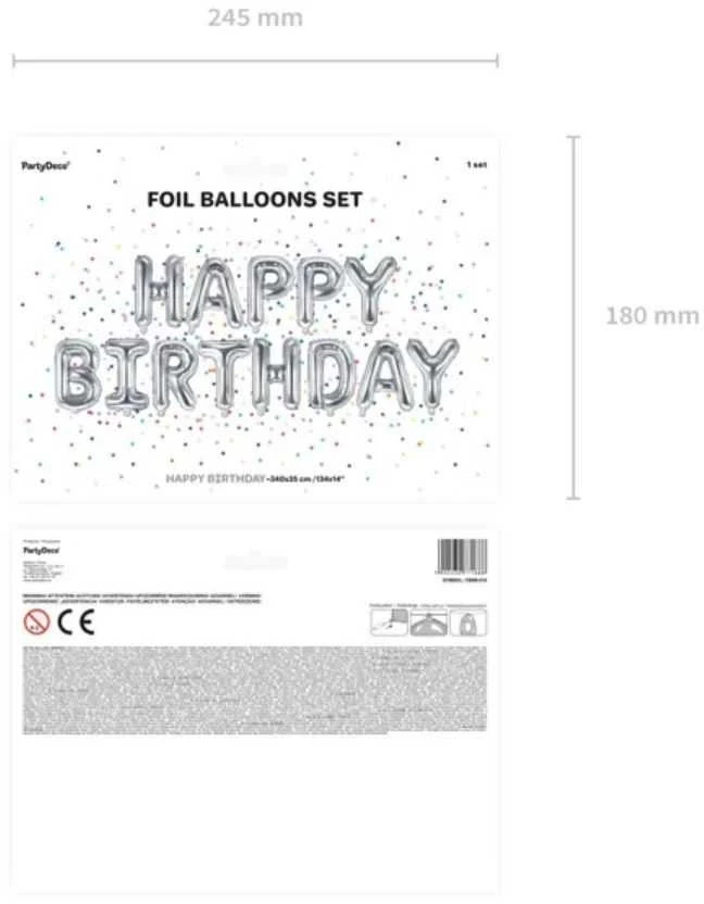 Folijos balionų gimtadienio dekoracijos Laimingo gimtadienio sidabro 340cm x 35cm