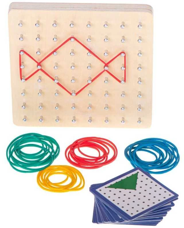 Ikonka Geoboard Geoplan medinė dėlionė, kurianti figūras su gumytėmis