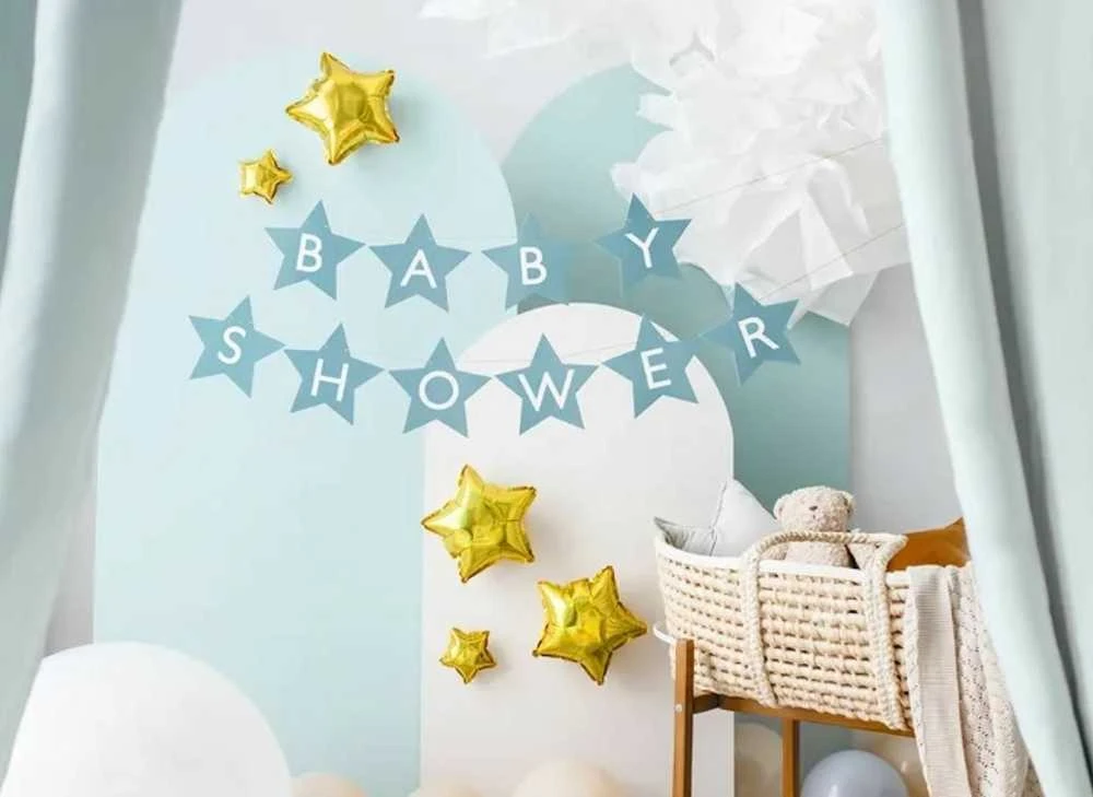 Party Deco Kūdikių dušo žvaigždžių šviesiai mėlyna 290 cm x 16,5 cm