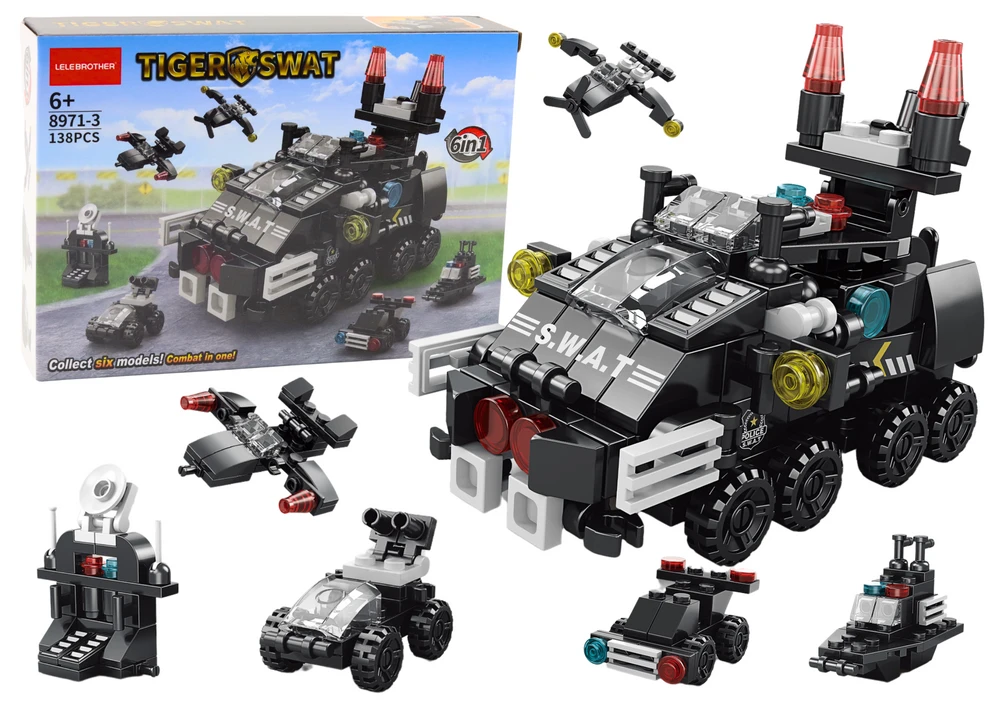 Lean Toys Konstravimo Blokeliai Šarvuotas Transportas 6in1 Rinkinys, 138 vnt.