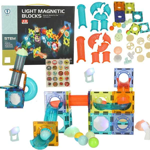 Ikonka Šviečiantis magnetinis marmurinis rutuliukų takelis 49 elementai